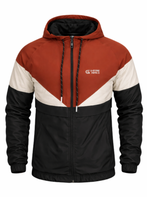 Veste Coupe-Vent à Capuche - Tricolore (Rouge/Blanc/Noir)