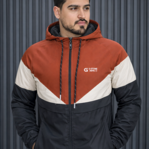 Veste Coupe-Vent à Capuche - Tricolore (Rouge/Blanc/Noir)