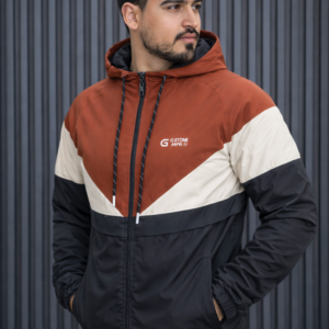 Veste Coupe-Vent à Capuche - Tricolore (Rouge/Blanc/Noir)