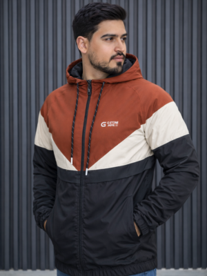 Veste Coupe-Vent à Capuche - Tricolore (Rouge/Blanc/Noir)